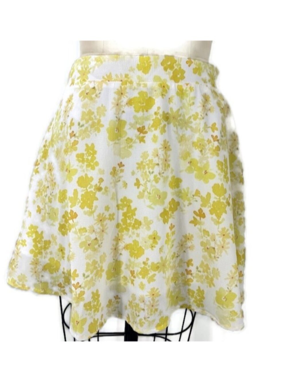 Charlie Holiday Yellow Floral Print A-Line Skirt Womens XS Daytime Mini